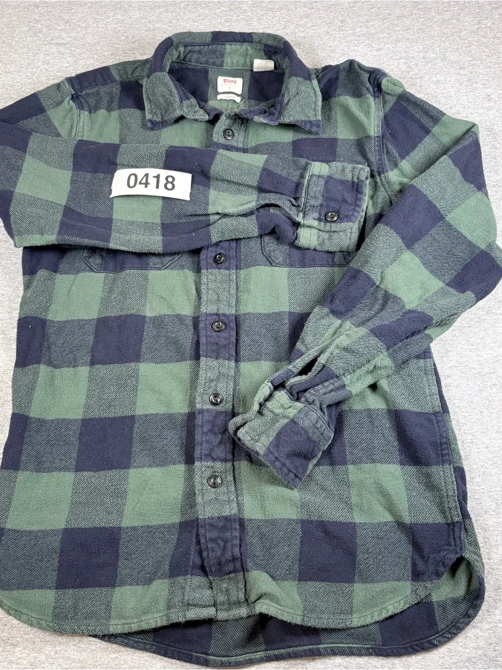Levis Flannel Shirt Mens S Green Black Plaid Button Up Casual Cotton Batwing Tag